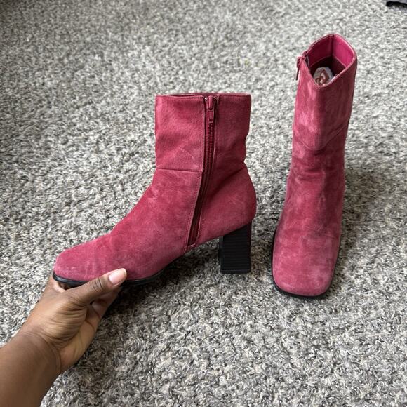 VTG Y2K Chadwick’s Boots Red Suede Leather Square Toe Block Heel Size 8 M Retro - Picture 4 of 11